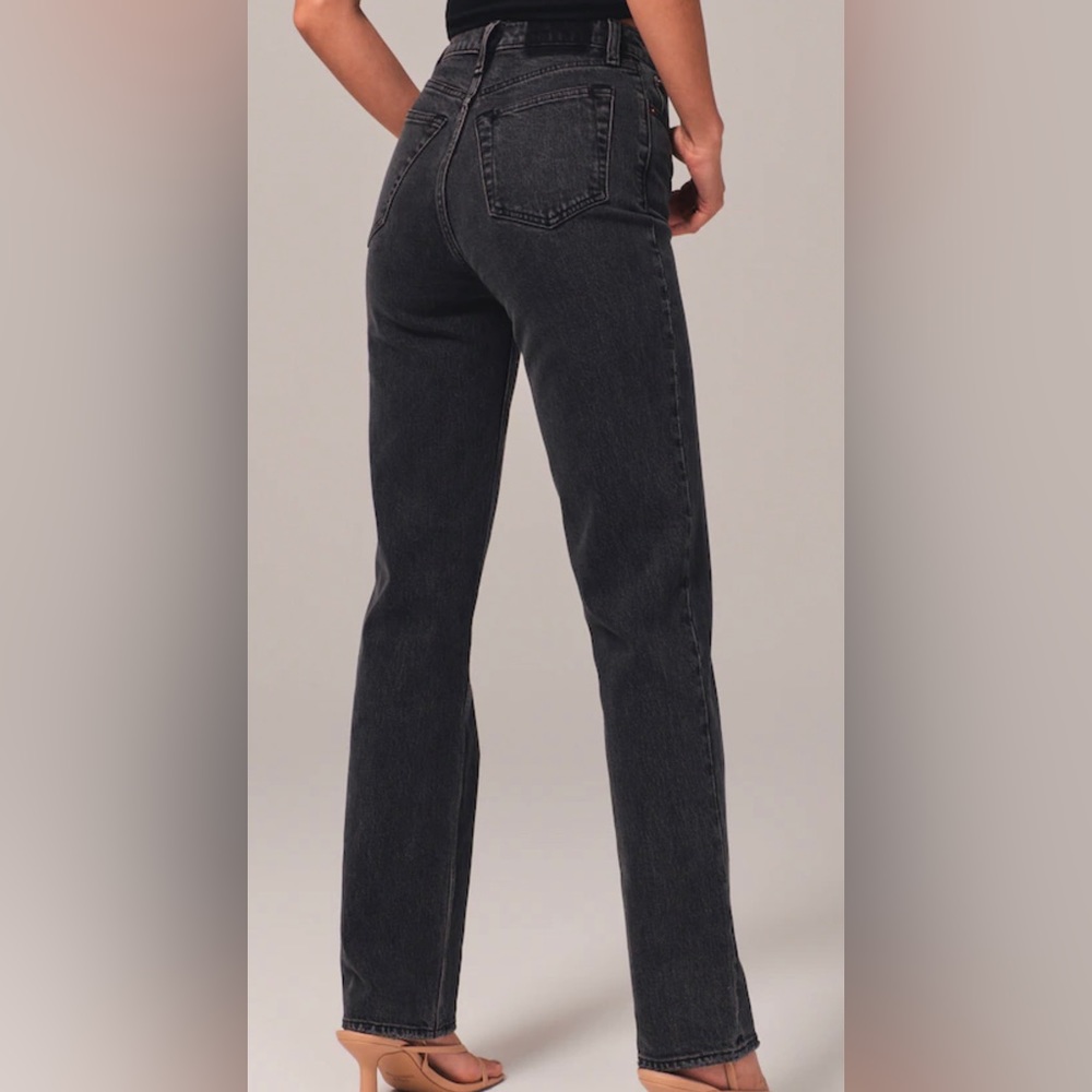 Abercrombie 90’s ultra high rose straight jeans with cross waistband in black